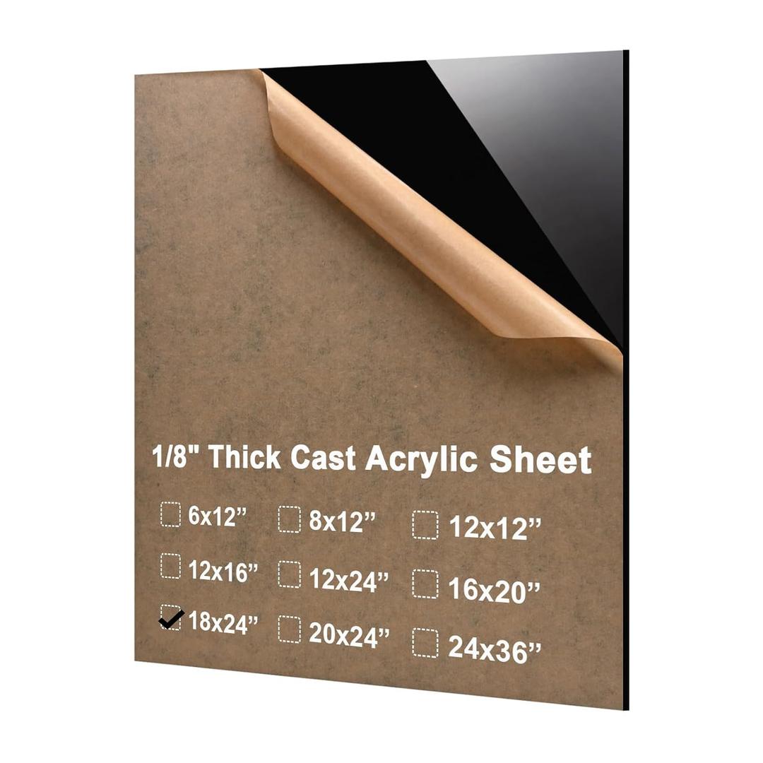 KINLINK 18x24 Plexiglass Sheets 1/8 inch Thick - 3mm Black Cast Acrylic Sheet, Plastic Board Polycarbonate Sheet for DIY Project, Craft, Table Top, Acrylic Sign and Wedding Invitation 1 Pack