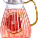 60 oz 1.8 L Glass Water Pitcher with Handle and Lid,Hand Blown Glass Pitcher for Coffee, Tea,Juice, Lemonade, and Hot/Cold Beverages, Heat Resistant