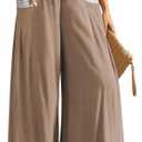 TARSE Women's Linen Wide Leg Pants Flowy Palazzo Trendy Casual Lounge Boho Drawstring Trousers Summer Beach with Pockets M