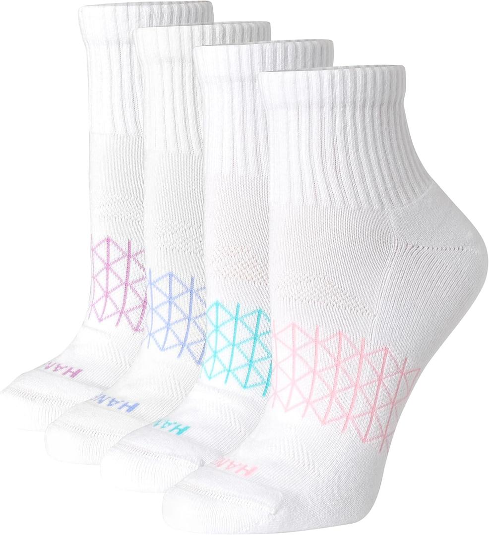 Hanes womens Cushioned Ankle Socks, Absolute Active Ankle Socks for Women, Seamless Toe, 4-prs (5-9, White)