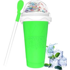 Slushie Maker Cups, Magic Quick Frozen Smoothies Cup for Homemade Milk Shake Ice Cream Maker, Cooling Cups, Double Layer Squeeze Slushy Maker Cup, Birthday Gifts for Friends, Family (Green)