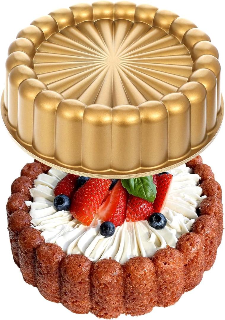 9.5 Inch Charlotte Cake Pan, Reusable Mold Fluted Cake Pan, Nonstick Aluminium Cakes Mold with Flower Shape for Cheese, Chocolate Cakes, Strawberry Shortcake, Brownie Tart Pie