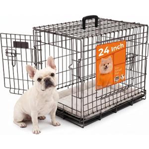 24 inch Heavy Duty Foldable Wire Dog Crate with Double Doors, 24.61"L x 17.52"W x 19.69"H