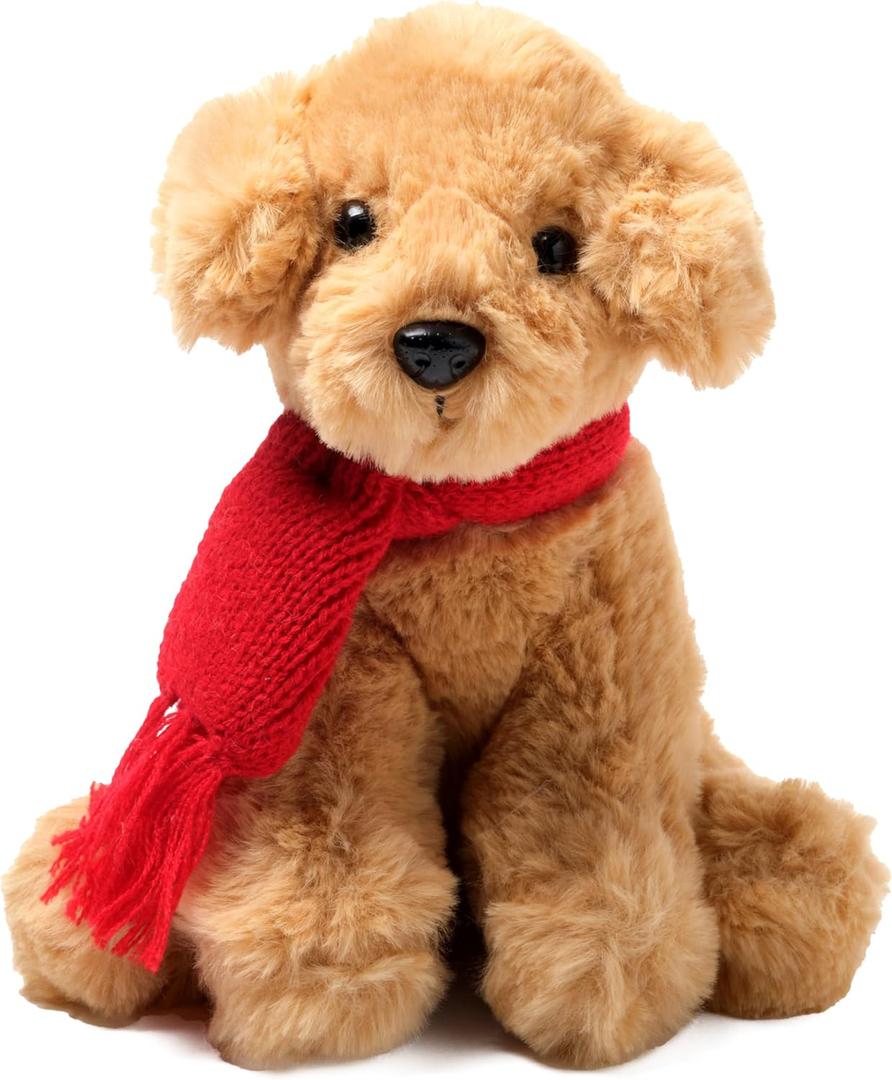Bearington Grizwald Golden Retriever Christmas Stuffed Animals - 7.5" Stuffed Dog - Soft Plush Puppy Toy with Red Scarf - Adorable for Teens, Kids, Toddlers, and Dog Lovers