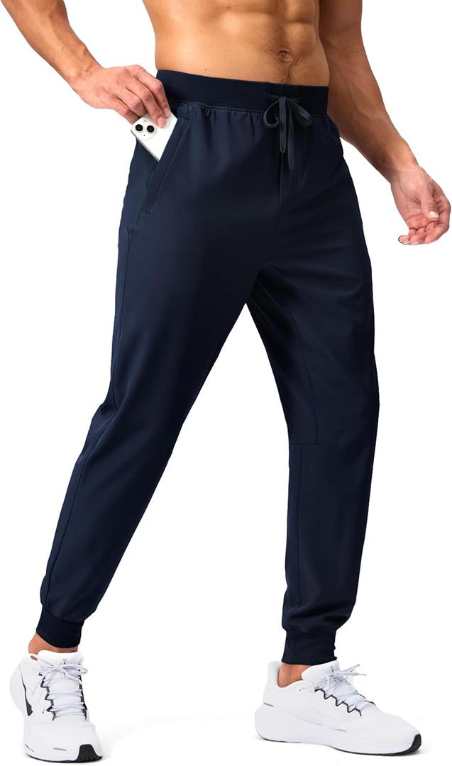 Pudolla Mens Joggers with Zipper Pockets Lightweight Sweatpants Workout Athletic Pants for Gym Running Golf (Medium, Iron Blue)