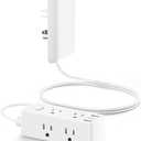 Flat Extension Cord with Outlet Cover, Flat Plug Power Strip with 6 Outlets and 3 USB Ports, 2000 Joules Surge Protector, 5 FT Cord Hidden Outlet Extender for Tight Spaces, White