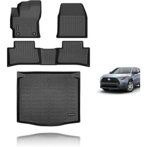KELCSEECS Floor Mats & Cargo Liner for 2025 2024 2023 2022 Corolla Cross(Fit Hybrid & Gas) FWD All Weather Floor Liners Car Mats Cargo Mat Trunk Mat Corolla Cross Floor Mats Trunk Liner Accessories