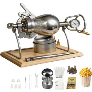 340ML Chinese Popcorn Machine, 304 Stainless Steel Popcorn Maker, High Pressure Hand Stick Pop Popcorn Popper for Movie Night Home Party Fun (Silver)