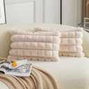 Neelvin Beige Faux Fur Cozy Soft Plaid Decorative Throw Pillow Covers 12x20 inch Set of 2,Velvet Pillowcase Cushion Case for Sofa Couch