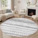 Tortania 8' Round Area Rug Living Room Rugs - Washable Large Soft Neutral Boho Moroccan Bohemian Farmhouse Rug Indoor Floor Carpet for Bedroom Under Dining Table Home Office Decor - Grey