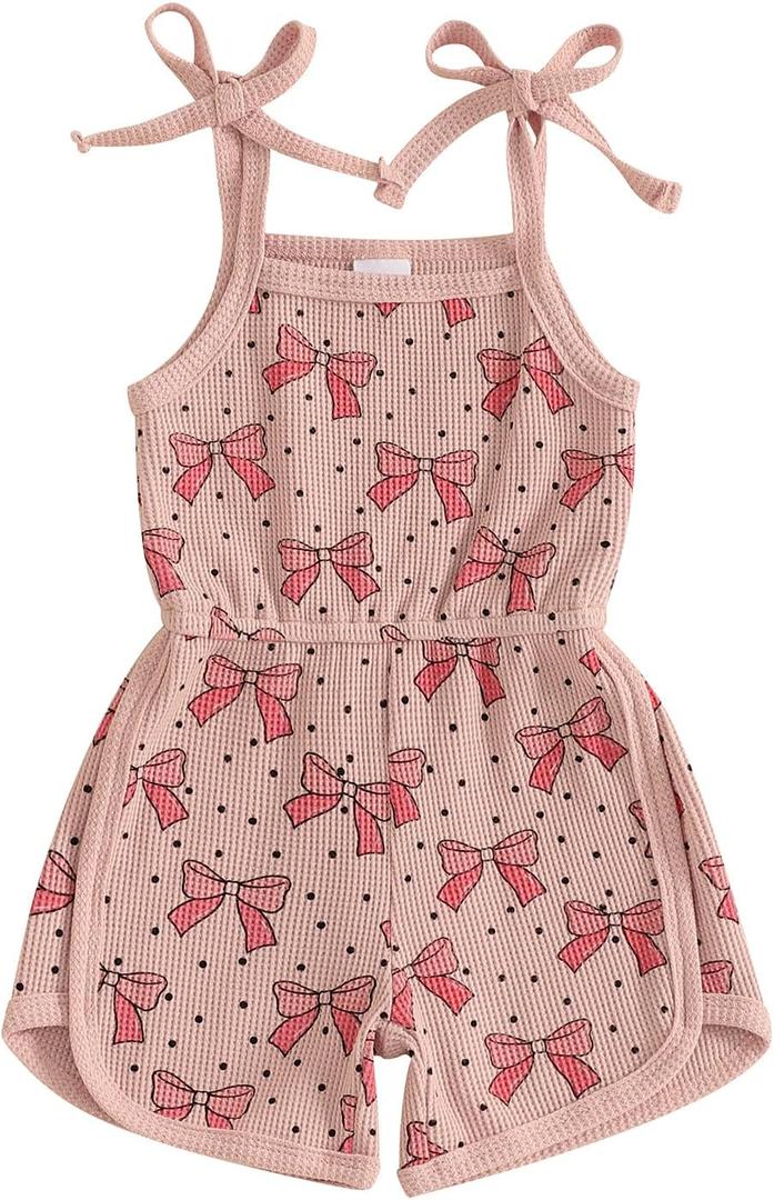 YINGISFITM Toddler Baby Girl Clothes Bowknot Sleeveless Halter Overalls Shorts One Piece Romper Jumpsuit Summer Outfit (3-4T, Watermelon Red)