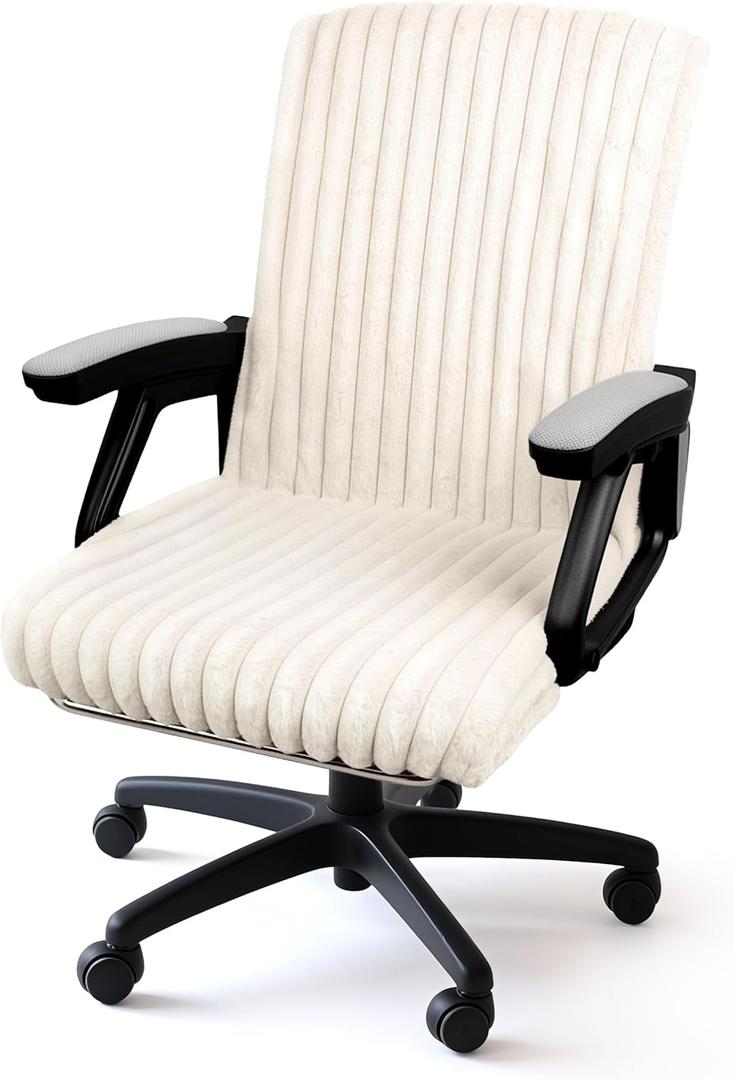 AELS Faux Fur Striped Office Chair Cover, Desk Chair Cover Computer Office Chair Covers - Fits Desk Chair/Armchair, Soft Breathable Fabric - Washable & Removable for Home & Office, Beige