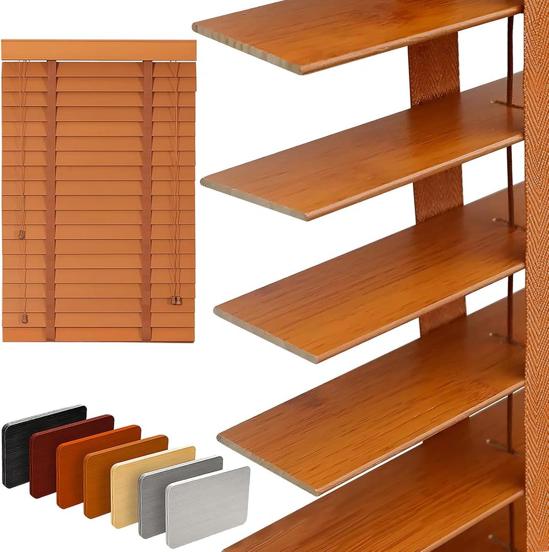 2" Slats Wood Blinds for Indoor Windows: Solid Wooden Blackout Blinds & Shades,Black Out Privacy Horizontal Blinds for Home Bedroom Bathroom Living Room Windows and Doors 23" WX48 H Light Brown