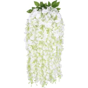 IPOPU White Wisteria Hanging Flowers,3 Strands Artificial Silk Wisteria Vines Fake Flower Garland for Wedding Arch Party Garden Wall Ceiling Backdrop Home Decor(White)