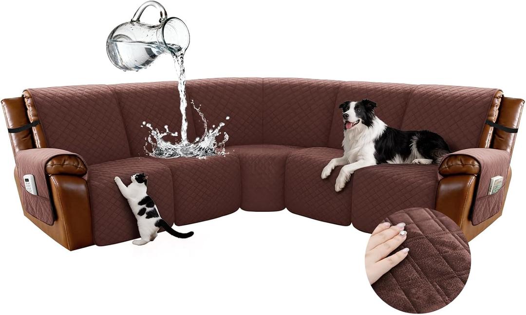 Arfntevss Waterproof Recliner Sectional Couch Covers for Reclining Sectional L Shape Sofa Cover Washable Recliner L Shaped Slipcover Sets for Dog Furniture Protector (5 Seater, Chocolate Brown)
