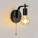 Black Wall Pull Chain Sconce with Switch Wall Lamp, Retro Wall Light E26 Industrial Wall Lighting Hard Wired Vintage Wall Lights for Bedroom Living Room Kitchen
