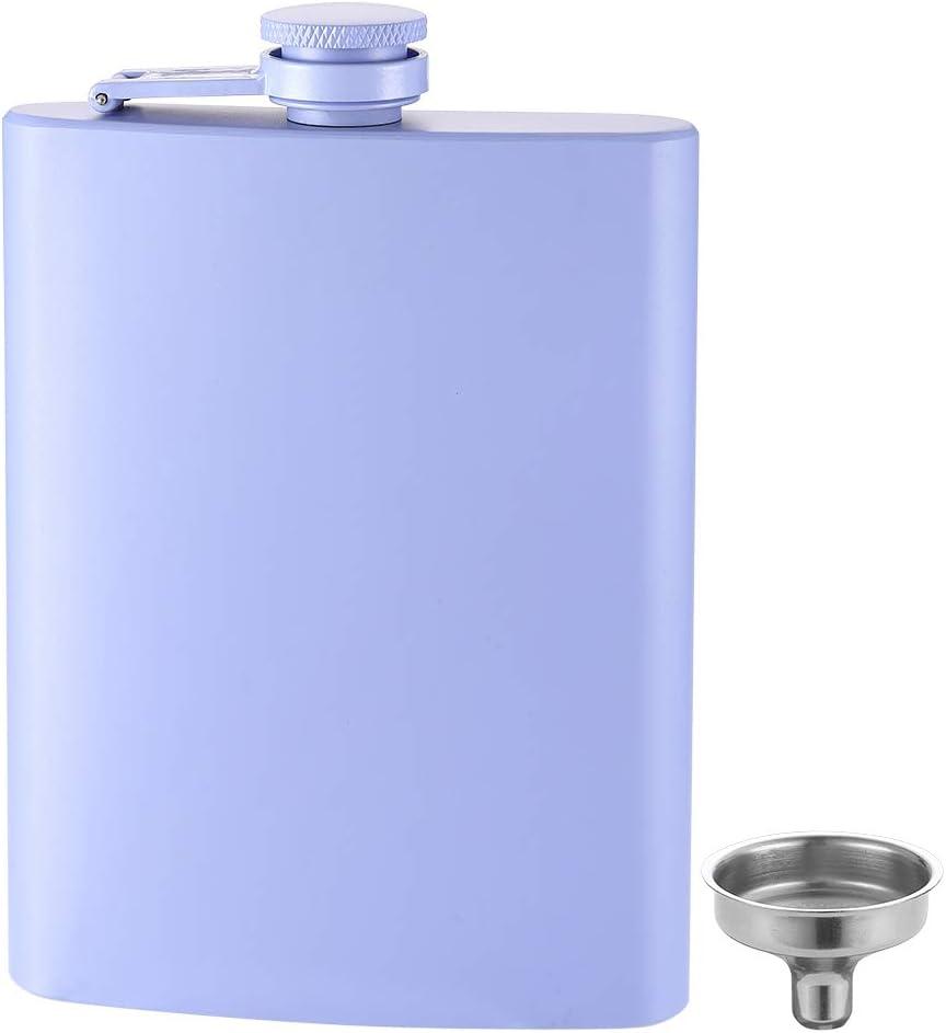 FYL Hip Flask for Liquor Matte Light Purple 8 Oz 18/8 Stainless Steel Leakproof with Funnel, Never-Lose Cap Flask