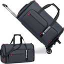 Vessgra Rolling Garment Bags for Travel, Garment Bag with Wheels, Convertible Garment Duffel bag, Carry On Garment Bag with Shoe Pouch, Rolling Duffel Bag with Detachable Trolley System-Dark Grey, 51’’