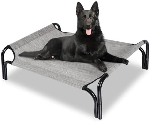 PetEase Cooling Elevated Dog Bed,Portable Dog Cot,with Washable Mesh and Powerful Anti-Slip Feet,Durable for Both Indoor and Outdoor Use (Large, Grey)