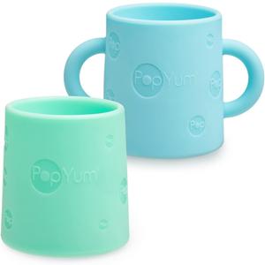 PopYum Silicone Training Cup 2-Pack for Baby and Toddler, handles, BPA Free, self feeding training, tumbler (sky blue and mint green)