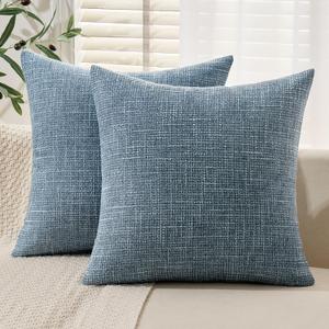 MIULEE 24x24 Inch Euro sham Burlap Linen Pillow Covers Set of 2 - Coastal Blue Washed Soft Skin-Friendly Texture Decorative Spring Throw Pillows Home Decor for Farmhouse Modern Sofa,Bed,Couch,Patio