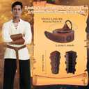 Men's Renaissance Costume Halloween Medieval Pirate Shirt Ankle Banded Pants Viking Belt Accessories (Black, L)