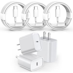 3 Pack Fast Charger iPhone,Apple MFi Certified6FT iPhone Charger Fast Charging USB C Block Wall Adapter 6 Foot Type C to Lightning Cable for iPhone 14 Pro Max/14 Plus/13 Pro/12/12Pro/11/XS/X,AirPods (White)