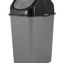 Superio Trash Can with Swing Top Lid 9 Gallon, Grey and Black Slim Waste Bin Durable Plastic 37 Qt Fit Small Spaces, Office, Bathroom, Under