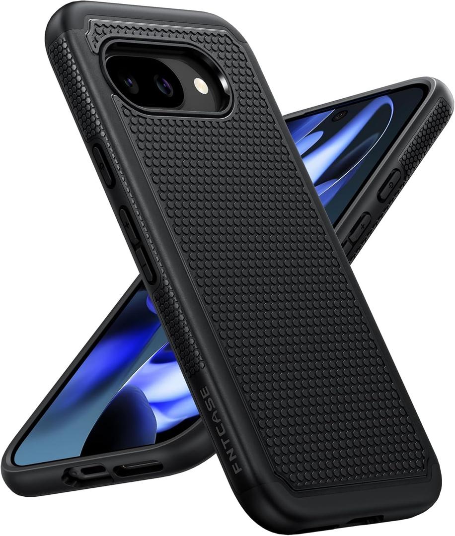 FNTCASE for Google Pixel 9A Case: Dual Layer Protective Heavy Duty Cell Phone Cover Shockproof Rugged with Non Slip Textured Back - Military Protection Bumper Tough - 2025, 6.3 inch (Black)