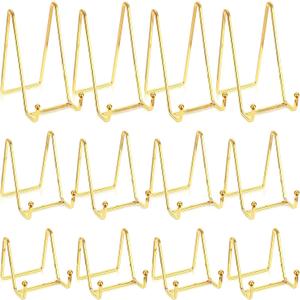 Kenning 12 Pieces Gold Plate Holder Easel Display Stand Metal Book Display Stand Tabletop Picture Frame Holder Photo Square Iron Easel Decorative for Kitchen Office Room Tabletop(3 Sizes)