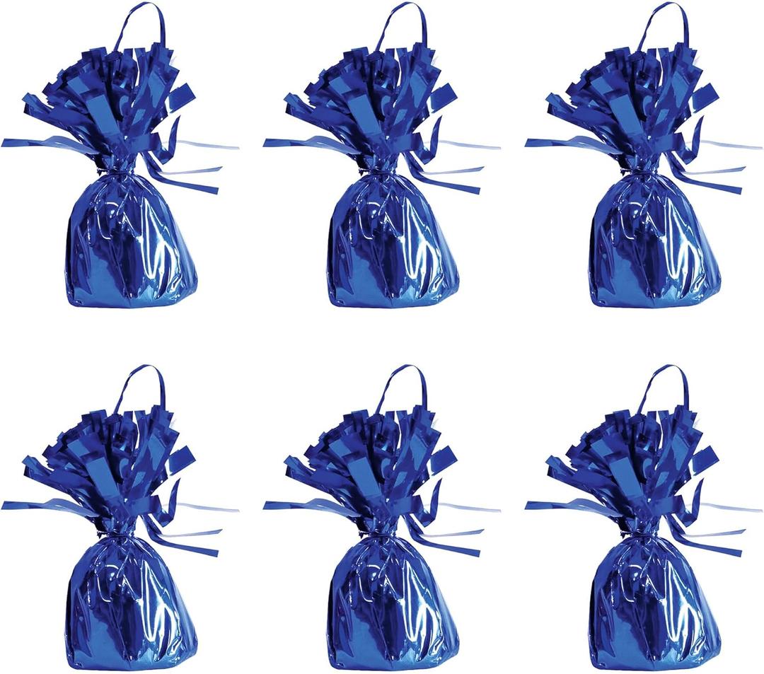 Beistle Metallic Wrapped Balloon Weights, Set of 6, Blue Party Decorations with Loop for Balloons, Centerpieces and Table Dcor for Birthdays Events and Celebrations, 6 oz