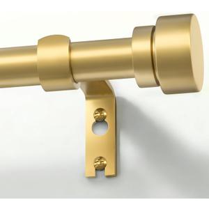 PORTRES Gold Heavy Duty Curtain Rods for Windows 66 to 120 Inches Adjustable Length 1" Diameter Brass Curtain Rod with Modern Decorative Finials for Outdoor Bedroom Kitchen Living Room