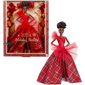 Barbie Signature Doll, 2024 Holiday Barbie Fashion Doll with Brown Hair Wearing Plaid Gown, Seasonal Collector Gift in Displayable Packaging