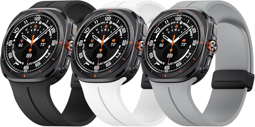 ANCOOL for Samsung Galaxy Watch Ultra Bands 47mm, Soft Silicone Sport Magnetic Band for Samsung Galaxy Ultra Watch Band for Men Women, Black+White+Cloudy gray