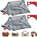 Crab Trap, Foldable Crab Trap cage, Fishing Traps Nets for Dungeness, Rock and Blue Crab (Triangle Traps + Crab Measuring Ruler +Signal Sphere)
