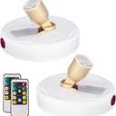 LED Spotlight, Battery Powered Picture Lights, Uplighting Indoor, Puck Lights with Remote, Stick Spot Light for Wall Display Picture Dartboard Painting Artwork Accent-2pcs (White Gold)