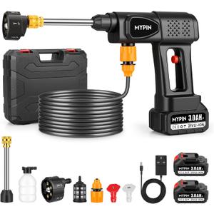Portable Cordless Pressure Washer, 600 PSI 21V 2x3.0Ah Rechargeable Batteries Powered Pressure Washer, 6-in-1 Nozzle with Jet Nozzles for Car Floor Wall Fence Cleaning Pet Cleaning