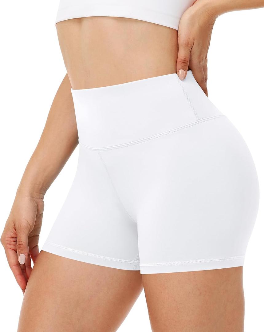Runhit Women's Workout Biker Shorts - 3"/5"/8" High Waisted Tummy Control Spandex Booty Shorts for Volleyball Gym Yoga Dance (White), Small