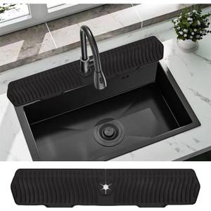 30 Inch Sink Splash Guard, Large Size Kitchen Sink Splash Guard, Longer Silicone Faucet Handle Drip Catcher Tray for Kitchen Countertop, Bathroom, Farmhouse (Black)