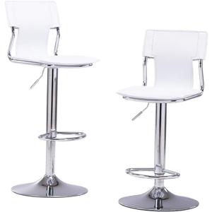 Sidanli Adjustable Bar Stools Set of 2, White Bar stools Set of 2 in Faux Leather, Swivel Bar Chairs Height Adjustable, Comfortable Bar Stools with Back for Kitchen Island, Dining Room