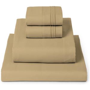 Mellanni Queen Sheets Set - 4 PC Iconic Collection Bedding - Hotel Luxury, Extra Soft, Cooling Bed Sheets - Wrinkle, Fade, Stain Resistant (Queen, Gold)