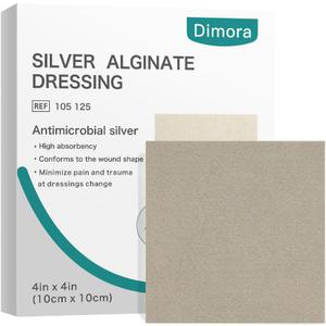 Dimora Upgrade Silver Calcium Alginate Wound Dressing -Antibacterial Non Stick Gauze, Highly Absorbent Sterile Bandage Pads,4'' x 4'' Patches 5 Packs