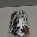 16.4 Ft Dark Green Frost Tip Metallic Tinsel Garland with 50 Warm LED Lights, Artificial Xmas Tree Decoration for Indoor Outdoor, Holiday Party Supplies