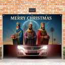 13x6ft Merry Christmas Garage Door Banner Three Kings with Gifts Nativity Star Night Sky Polyester Large Outdoor Decoration for Holiday Epiphany Church School Yard Celebration