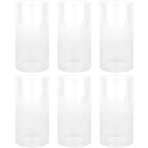 Koyal Wholesale Glass Hurricane Candle Holders, Tall Cylinder Chimney Tubes, Open On Both Ends for Pillar, Taper Candles Cover, Wedding Centerpieces Decorations, Bulk Set (6, 4" W x 10" H)
