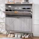 oakvivo Shoe Cabinet with 2 Flip Drawers, Freestanding Shoe Organizer with 4 Wooden feet, Modern Shoes Storage Cabinet for Entryway, Hidden Narrow Shoe Rack Cabinet for Foyer, Hallway, Mudroom, Grey