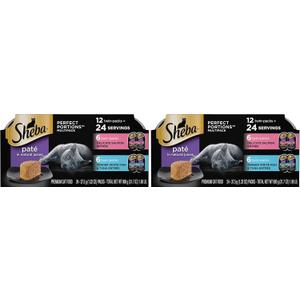 Sheba Perfect Portions Multipack Delicate Salmon and Tender Whitefish & Tuna Entrees Wet Cat Food, 2.64 oz., Count of 24, BB 10-06-27