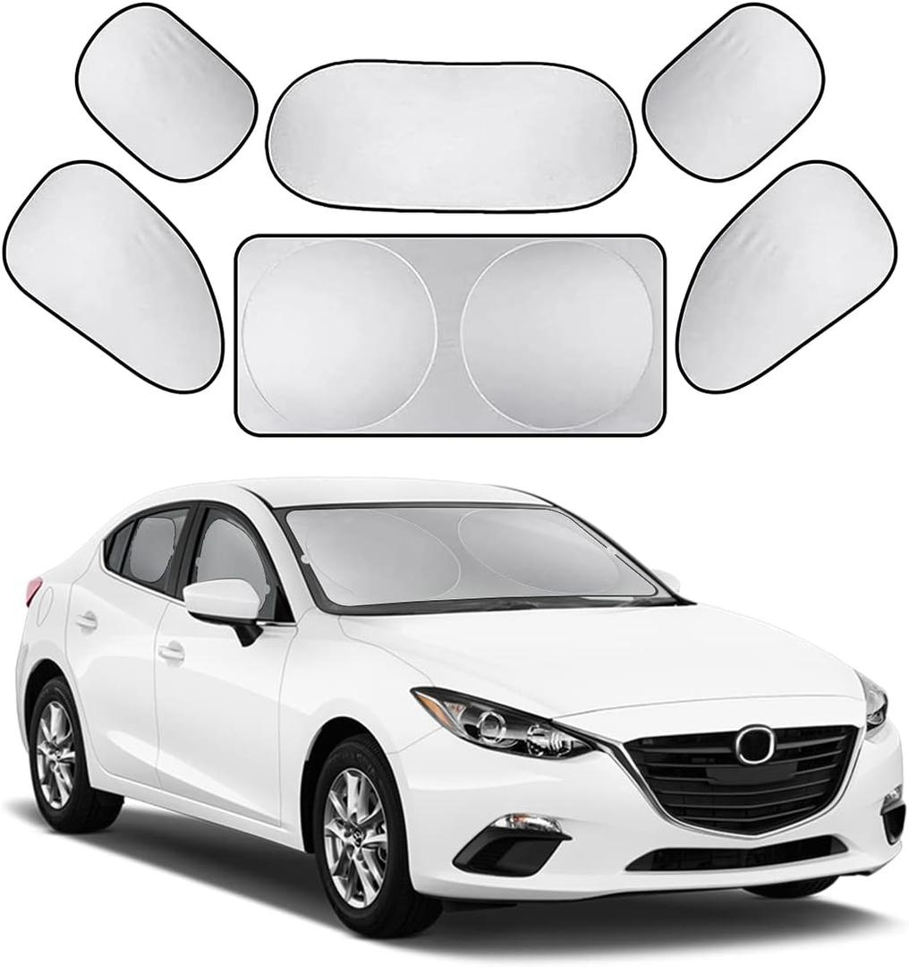 Car Window Shade, 6Pack Set Auto Sun Shades for Side Window Front and Rear Windshield with Storage Pouch for Car, SUV, Van, Truck, Full Sun Protection, Block UV Rays, Keep car Cool (59.5"x27.6"/6PCS)