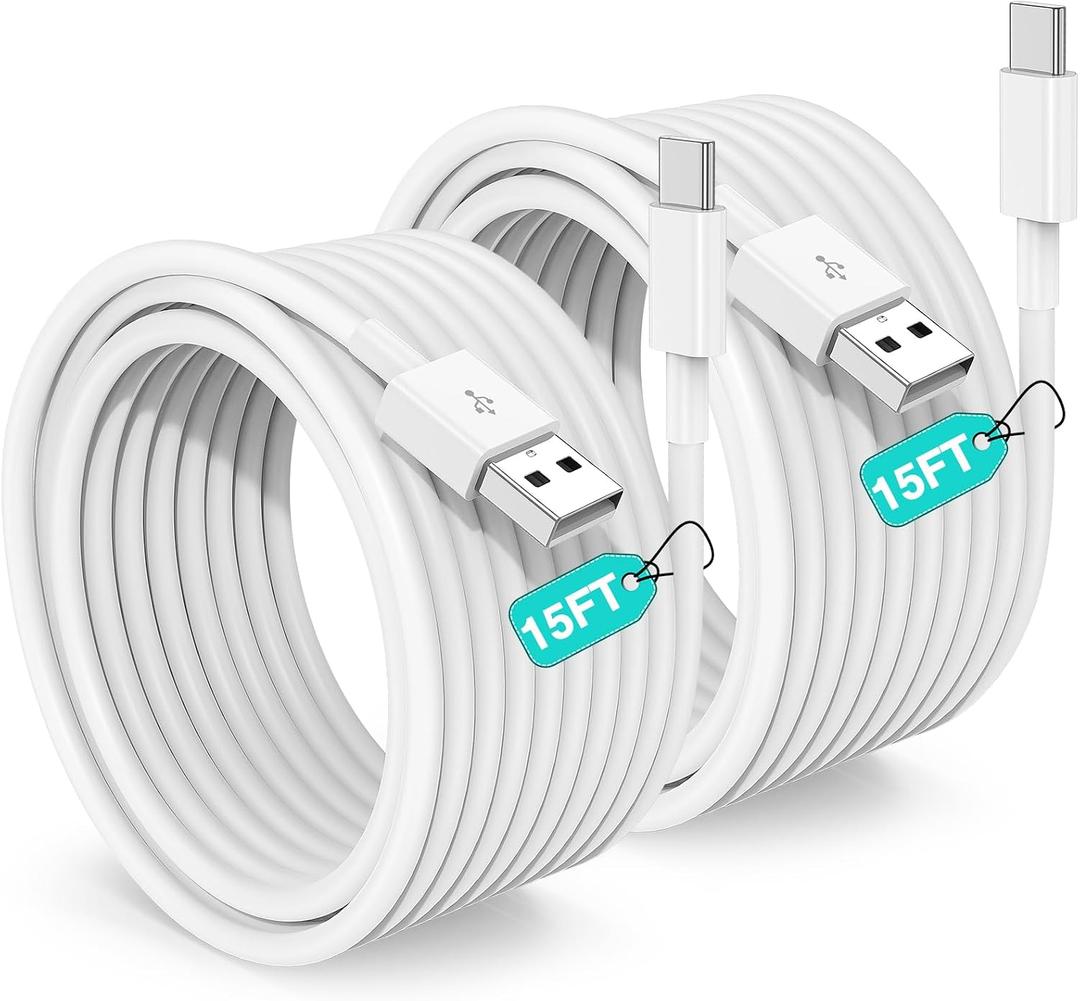 Extra Long USB C Cable Fast Charging 15FT, Long USB A to USB C Cable for Apple iPhone 17 16 15 Charger Cord 5m,Type C Cable C Charger for iPhone 17 16 15 Pro Max/16 15 Plus/iPad Pro/Google-2Pack