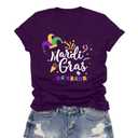 LuxLass Mardi Gras Shirt for Women Happy Mardi Gras Day T-Shirt Womens Fat Tuesday Party Tee Tops Purple ,medium